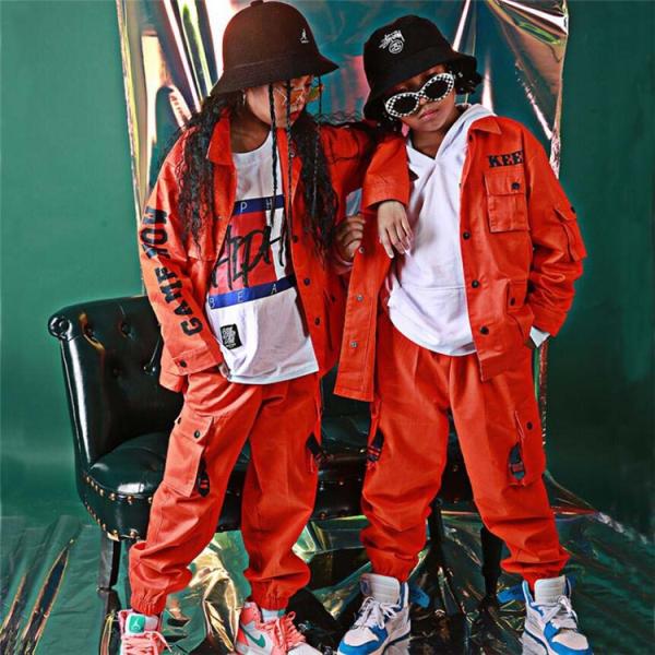 パンツ 140サイズ オレンジ キッズダンス衣装 ヒップホップ HIPHOP