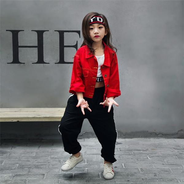 ジャケット 赤 110サイズ 180サイズ 差し色 トップス  キッズダンス衣装 ヒップホップ ダンス衣装 HIPHOP  ジャズダンス衣装 韓国 ガールズ 子供服 練習着