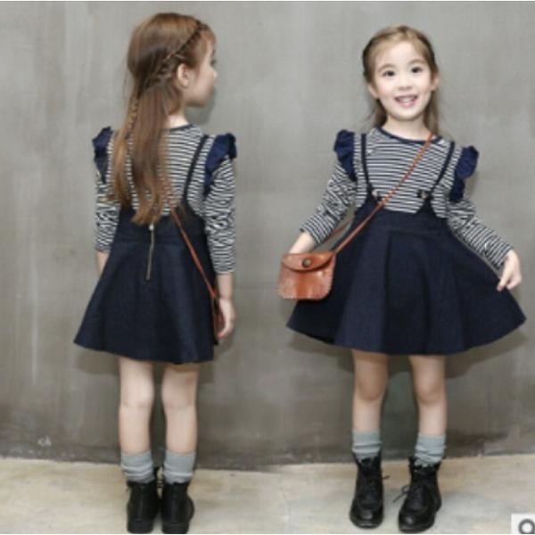 子供服 上下セット 女の子 キッズ フリル付 ボーダーシャツ スカート