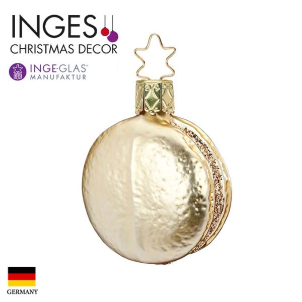 クリスマスツリー 飾り オーナメント INGE-GLAS MANUFAKTUR インゲ・グラス マカロン スイーツ お菓子 クリームチーズ ゴールド 5cm 1個