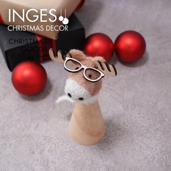 クリスマスツリー 飾り オーナメント ドイツ INGE-GLAS GOODS めがねをかけたトナカイ ウッド 木製 17cm 700000251