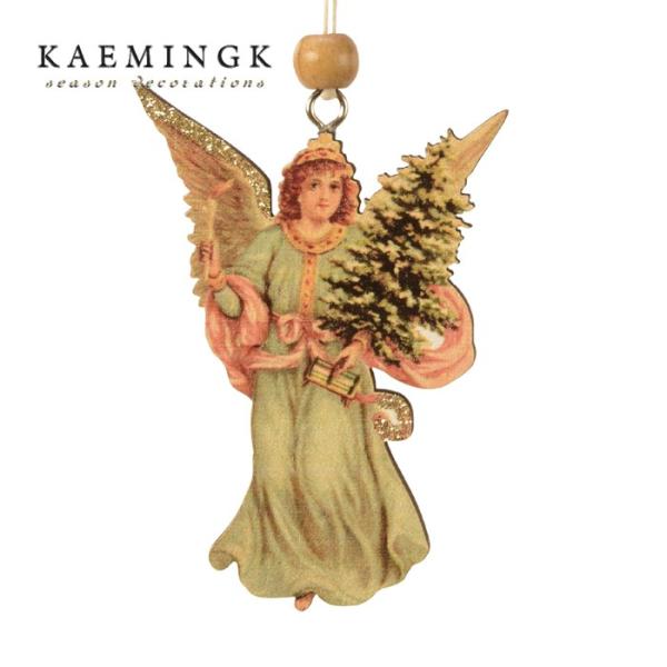 クリスマスツリー 飾り オーナメント 北欧 KAEMINGK カイミング エンジェルプライウッド ろうそくを持つ天使 (4) 1個