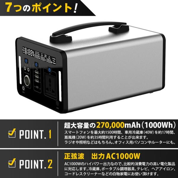 激安正規 ポータブル 電源 超大容量 バッテリー 270 000mah 大出力1 000w Ac100c純正弦波出力 Usb急速充電対応 12v出力 超歓迎された
