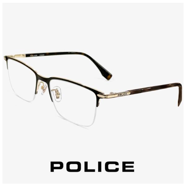【新品】 メンズ ポリス メガネ vplt92j-0300 VPLT92J POLICE 眼鏡 男性用 メタル チタン 製 ナイロール ハーフリム スクエア 型 フレーム 黒縁 黒ぶち ゴールド 金色 sunhat_r-police-vplt92j-0300