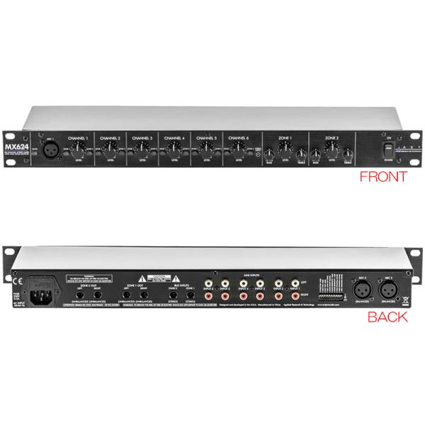 ART MX624 6チャンネル2ゾーン・ステレオ・ミキサー、ダッカー