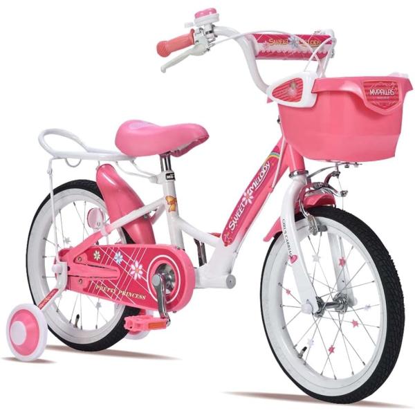 随所に散りばめられたお花とハートが素敵な自転車!補助輪&amp;サポートキャリア付きで安心・安全！自転車デビューに最適!パパママと一緒に楽しい思い出づくり!本体サイズ(mm)H730〜760×W430×L1130サドル高さ(mm)500〜5...