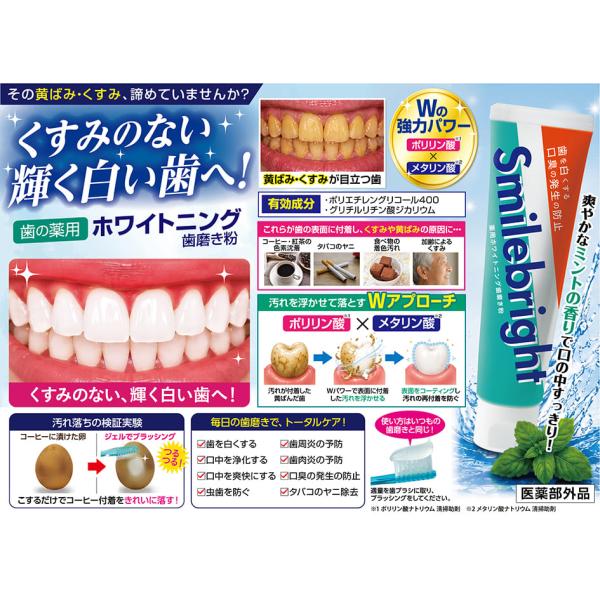 サンスマイル 薬用美白スマイルブライト 医薬部外品 歯磨き粉 ホワイトニング 歯肉炎予防 歯周ケア 口臭予防 むし歯予防 重曹配合 日本製 80g ミント