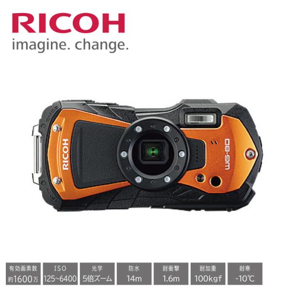 リコー デジカメ WG-80 オレンジ 防水 耐衝撃 防塵 耐寒 アウトドア デジタルカメラ 1600万画素 LED ISO 6400 RICOH wg-80-or:SUNNET 通販 