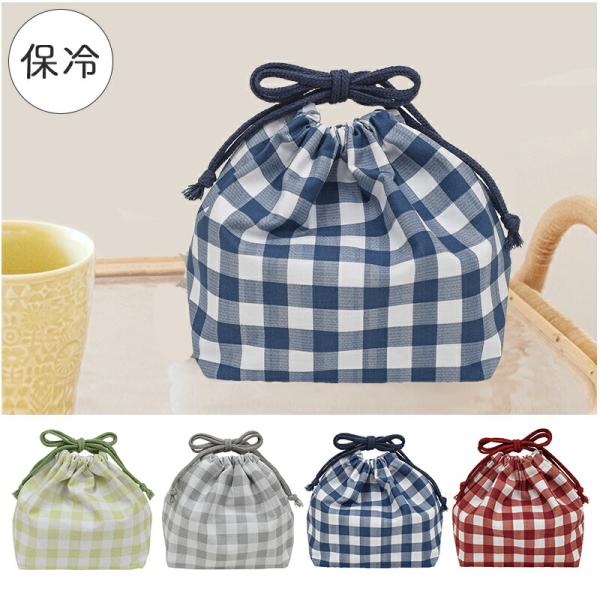 kanさま専用☆赤、緑チェック ミニ巾着バッグ☆お弁当袋 イエロースタジオ 保冷 ランチバッグ ランチ袋 ランチ巾着 巾着