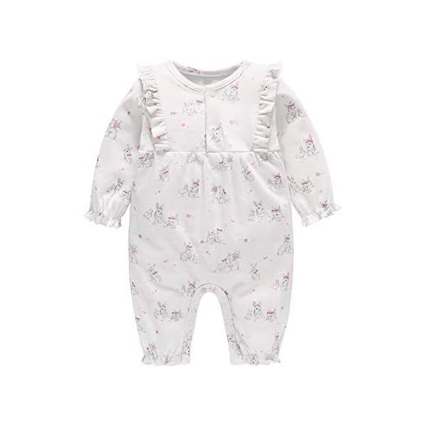 Baby Nest ベビー服 女の子 長袖ロンパース カバーオール 新生児服 かわいい ホワイト ウサギ 1 66