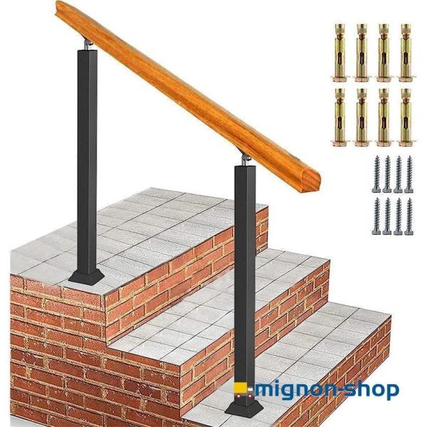 玄関手すり 屋外 玄関階段 手すり 無垢材の手摺り おしゃれ マットブラックアイアン 階段手すり 角度調整可能 高齢者用サポート 屋外手すり 屋内 裏廊下 長さ：8