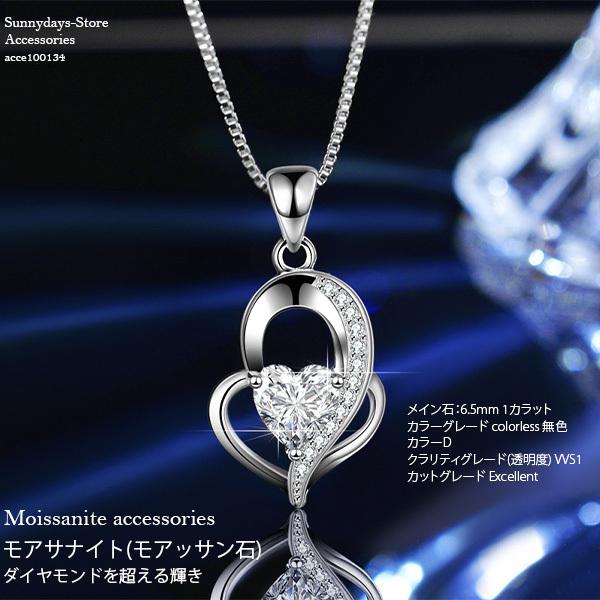 ダイヤモンド ネックレス モアッサナイト ハート 一粒 Dカラー 1