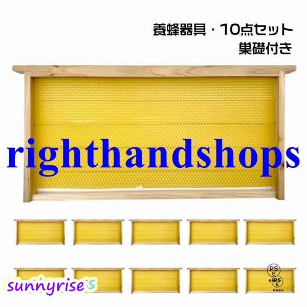 養蜂器具 10点セット 完成巣枠 巣礎付き スソ付き 巣礎 10枚 蜂の巣 蜜蜂 セイヨウミツバチ シート ラ式 ミツバチ用 養蜂設備 養蜂用具 蜂蜜箱 飼育 養蜂ツール