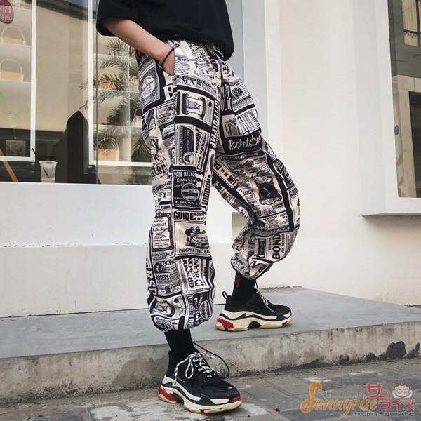 レディース ダンス衣装 ヒップホップ ロングパンツ ウエストゴム ドロスト モノトーン 外国風 レトロ アート 総柄 ストリート ボトムス 原宿系 韓国系 個性的 Qwe409 サンライズ 通販 Yahoo ショッピング