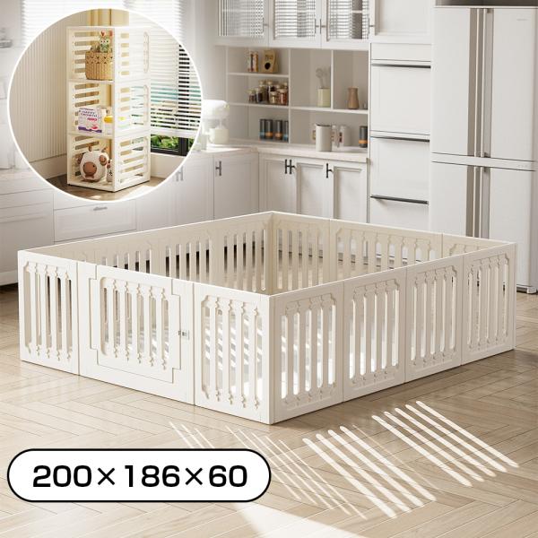 爆買 ベビーサークル 棚にも なる ペット サークル ゲージ ベビーゲート ベビーフェンス 犬ゲージ 滑り止め付 収納棚に変身可能 長方形 工具不要 変形できる アレンジ可能 プラスチック ドア付き 高さ60cm