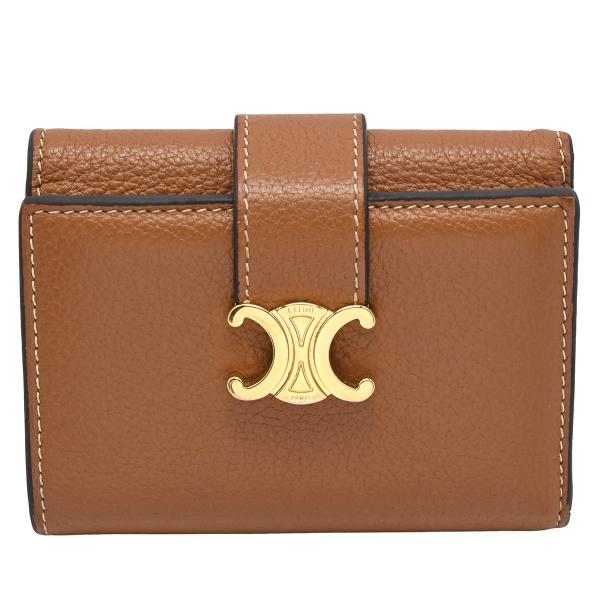 セリーヌ CELINE トリオンフ ファイン ストラップ ウォレット ニノ 三つ折り 財布 コンパクト ウォレット レザー ブラウン ゴールド金具 10M963