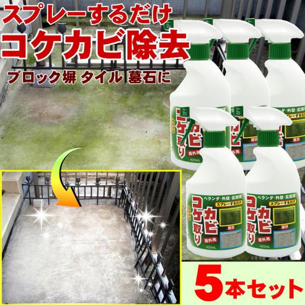 コケカビ取り 外壁 掃除 墓石 黒ずみ落とし 便利グッズ ベランダ 門柱 こけ かび 防止 簡単 落ちる スプレー トーヤク 屋外用 おまけ付 420ml 5本組 日本製