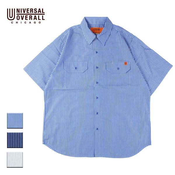 UNIVERSAL PRODUCTS 半袖ストライプシャツ UNIVERSAL OVERALL ユニバーサルオーバーオール シャツ メンズ