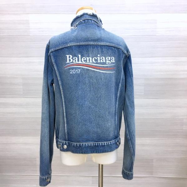 バレンシアガ キャンペーンロゴ デニムジャケット 美品 17AW Gジャン ロゴ刺繍 メンズ 46 S相当 インディゴブルー 春秋  BALENCIAGA アウター DM9031■