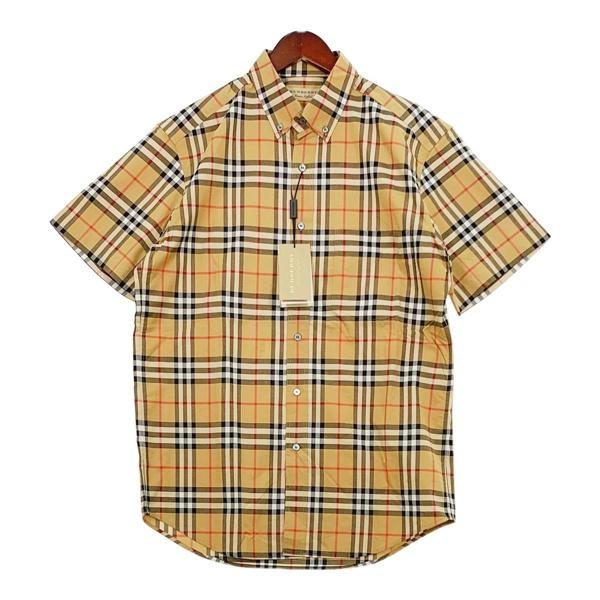 バーバリー チェック シャツ 半袖 ボタンダウン 新品同様 ノバチェック 古着 メンズ Mサイズ ベージュ BURBERRY トップス DM7802■