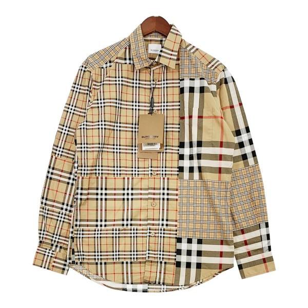 BURBERRY Crazy Check Shirt 8018569 クレイジーチェックシャツ 未使用 古着 パッチワーク 長袖 メンズ Sサイズ  ベージュ バーバリー トップス DM6663■