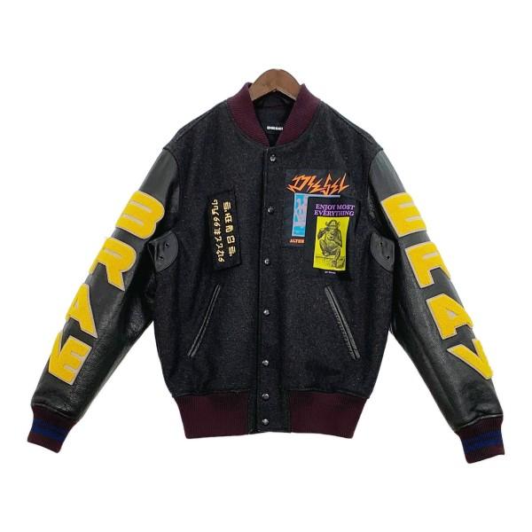 ディーゼル スタジャン ボンバージャケット ワッペン パッチ 古着 ウール メンズ Sサイズ ブラック系 DIESEL アウター DM6601■