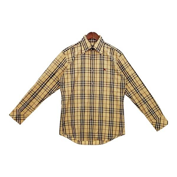 バーバリーブラックレーベル ノバチェック 長袖 シャツ ブラウス 古着 ネコポス可 メンズ 2 M相当 ベージュ BURBERRY BLACK  LABEL トップス DM7904■
