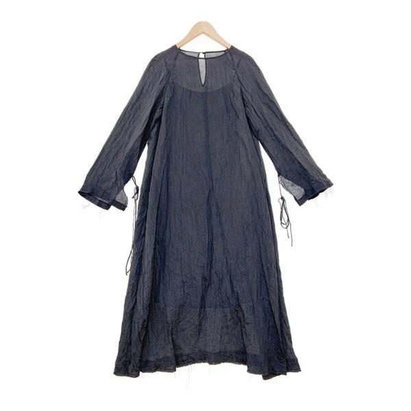 ETRE TOKYO エトレトウキョウ ロングワンピース ワッシャー シワ加工 長袖 レディース フリーサイズ ブラック トップス IL15006■