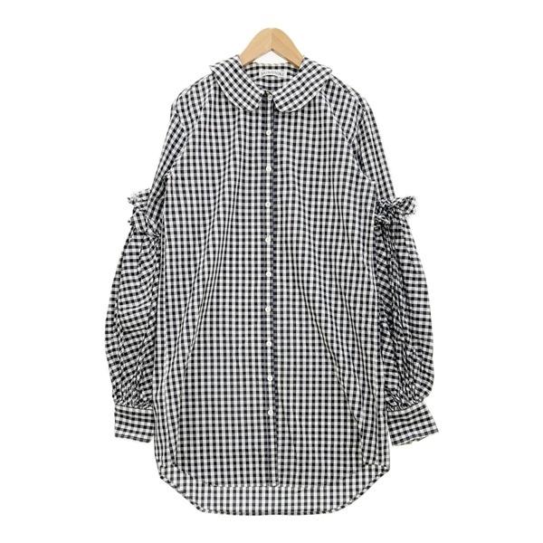 AKIKO AOKI アキコアオキ チュニック シャツ ロングトップス ギンガムチェック レディース フリーサイズ ブラック トップス IL15262■