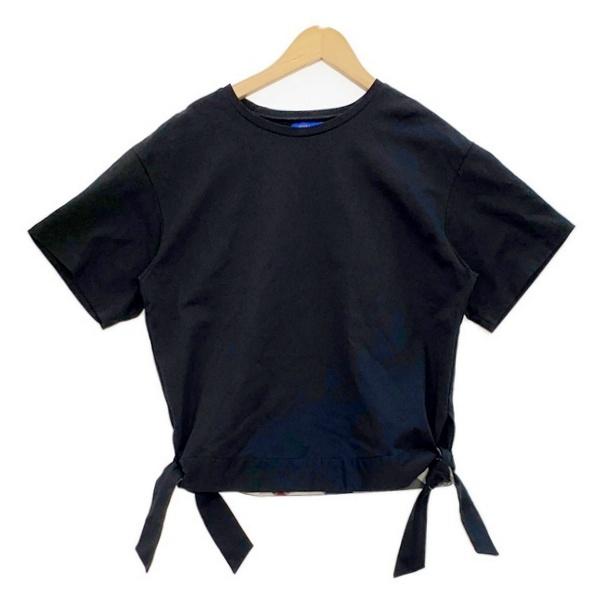 ブルーレーベルクレストブリッジ Tシャツ 半袖 カットソー 裾リボン付き チェック柄 レディース サイズ38 ブラック BLUE LABEL CRESTBRIDGE トップス DL15741■