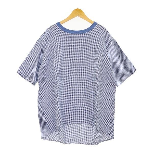 maillot マイヨ　リネンフレアーシャツtee 白襟　ネイビー　サイズ1 maillot（マイヨ） Tシャツ ブラウス ギンガムチェック Gingham linen