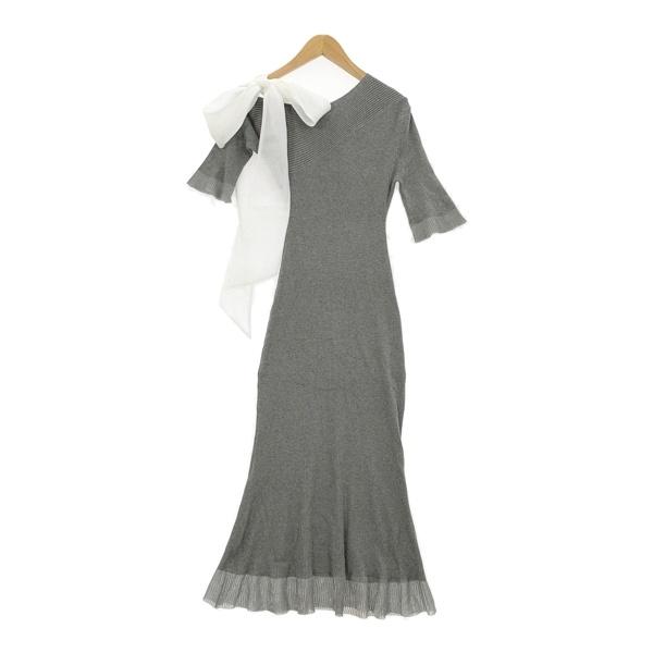 snidel スナイデル ワンピース ショルダーリボンアシメ ニットワンピ スカート 美品 SWNO242210 レディース フリーサイズ グレー ワンピース IL15420■