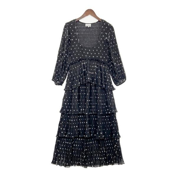 GANNI ガニー ティアードワンピース ロング プリーツ 長袖 F8831-099 レディース サイズ36 ブラック トップス IL18873■