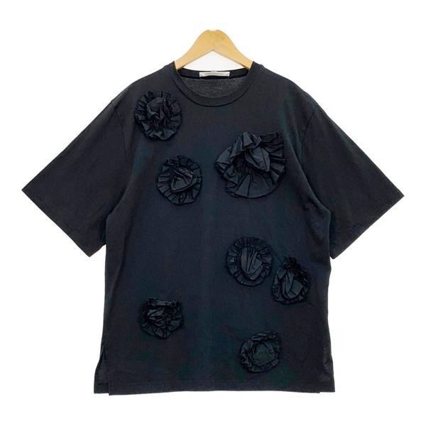 ENFOLD エンフォルド Tシャツ カットソー 半袖 フラワー STAPLE天竺 Decorative T-SHIRT レディース サイズ38 ブラック トップス DL19339■