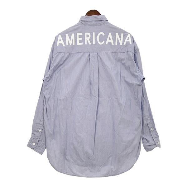 AMERICANA アメリカーナ ストライプシャツ ビッグシルエット バックロゴ レディース フリーサイズ ブルー トップス IL18523■