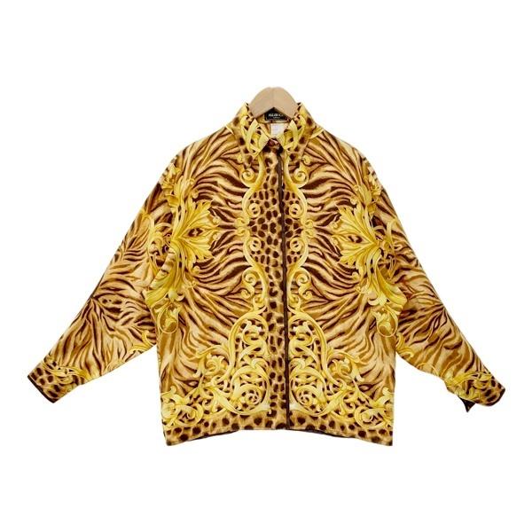 Gianni Versace ジャンニ ヴェルサーチ シルクシャツ istante 長袖 レディース 38 Sサイズ相当 レオパード柄 トップス DL18476■