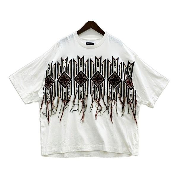 MAISON SPECIAL メゾンスペシャル ブランケットフリンジ刺繍 プライムオーバー Tシャツ メンズ サイズ01 ホワイト トップス DM19848■