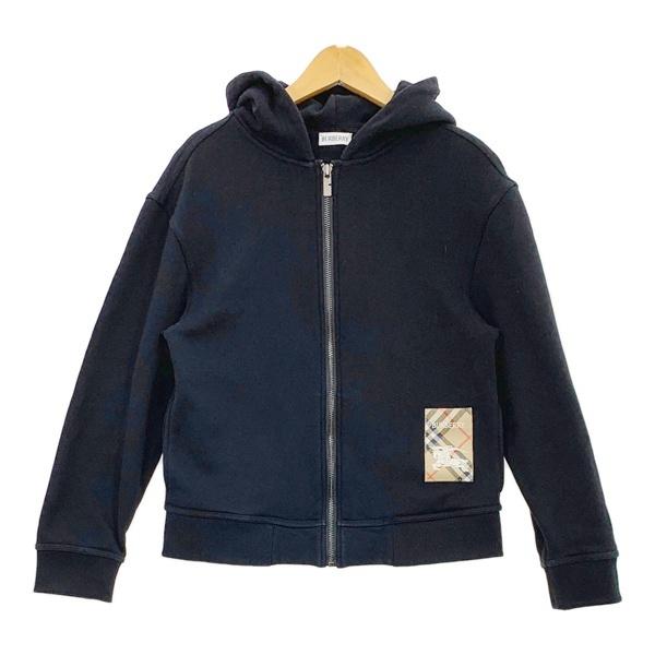 BURBERRY バーバリー スウェット パーカー Check Label Cotton Zip Hoodie キッズ レディース サイズ12Y ブラック トップス DL18101■