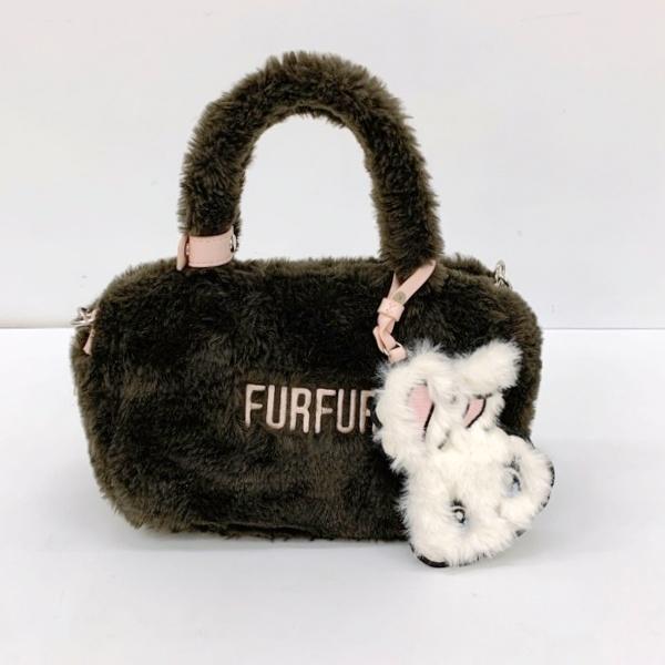 FURFUR ファーファー foxy illustrations エコファースクエアボストンバッグ ミラー付き レディース  ブラウン 鞄 IF17781■