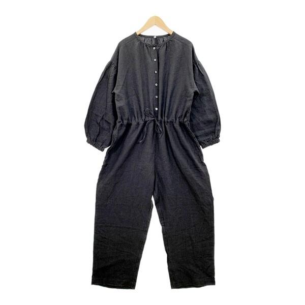 Bliss bunch ブリスバンチ リネンパフスリーブ　オールインワン ツナギ レディース フリーサイズ ブラック ボトムス IL18877■