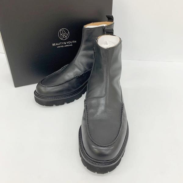BEAUTY&YOUTH UNITED ARROWS ビューティーアンドユースユナイテッドアローズ モカシン ジッパー ブーツ メンズ 28cm ブラック 靴 DF17954■
