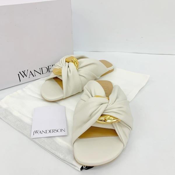 JW Anderson ジェイダブリューアンダーソン チェーン ツイスト サンダル ミュール レディース サイズ37 ホワイト 靴 DF18754■