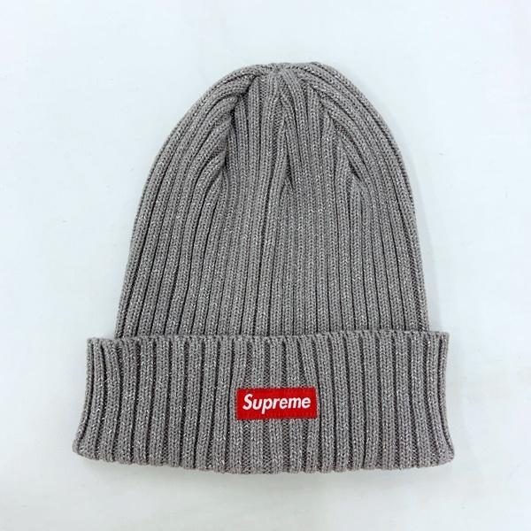 Supreme シュプリーム ニット帽 ビーニー ボックスロゴ 美品 ラメ ボウシ メンズ ワンサイズ グレー 帽子 DF20249■