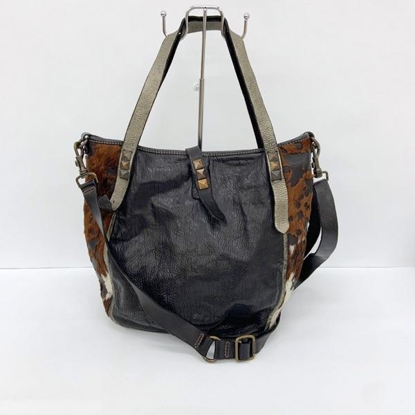 CAMPOMAGGI カンポマッジ トートバッグ ショルダーバッグ カバン ハラコレザー メンズ ブラック ブラウン 鞄 DF18595■