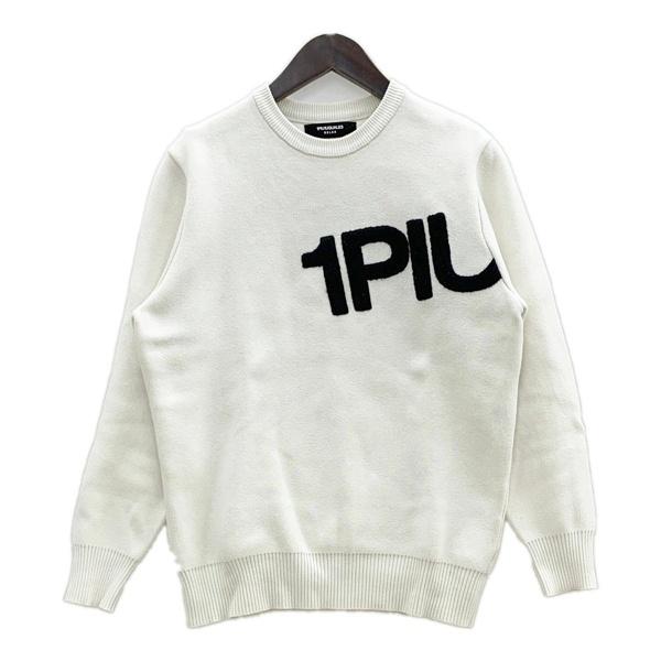 1PIU1UGUALE3 RELAX サガラ刺繍ロゴクルーネックニット  ウノ ピゥ ウノ ウグァーレ トレ リラックス メンズ Lサイズ ホワイト トップス DM19947■