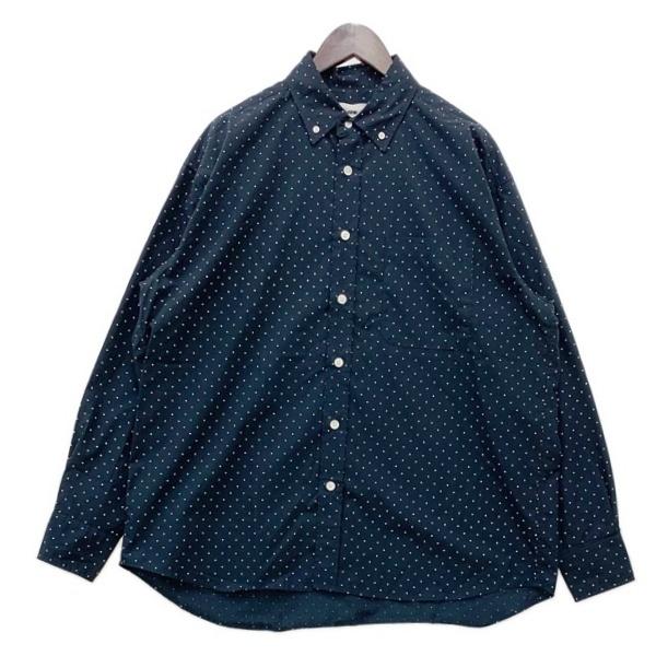 everyone エブリワン ドット ボタンダウン シャツ 長袖 ワイシャツ DOT BUTTON DOWN SHIRT 美品 EV24-SH08 メンズ Mサイズ ネイビー トップス DM19253■