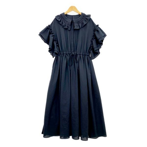 rosymonster ロージーモンスター フリル フレア ワンピース 半袖 rill stitch op レディース Sサイズ ブラック トップス DL19500■