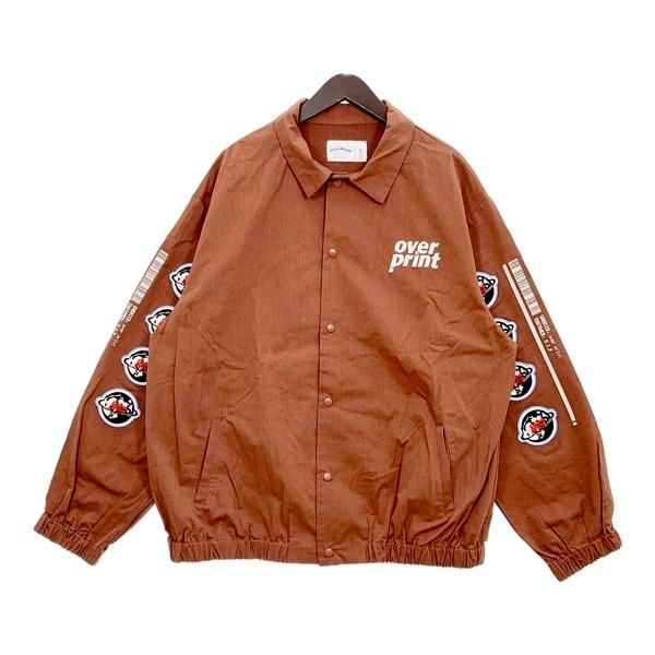 overprint オーバープリント コーチジャケット 袖ワッペン メンズ Lサイズ ブラウン アウター DM20346■