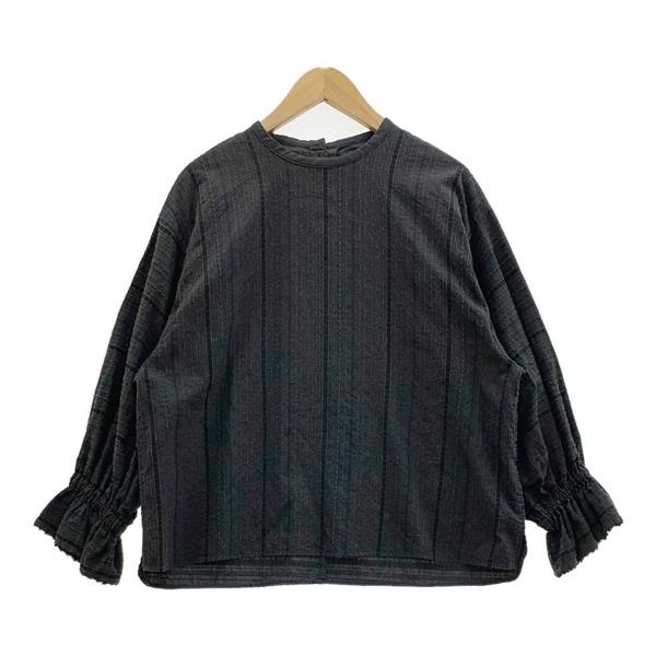 qiri キリ 刺繍ジャカードギャザースリーブブラウス トーションレース レディース フリーサイズ チャコールグレー トップス IL19008■