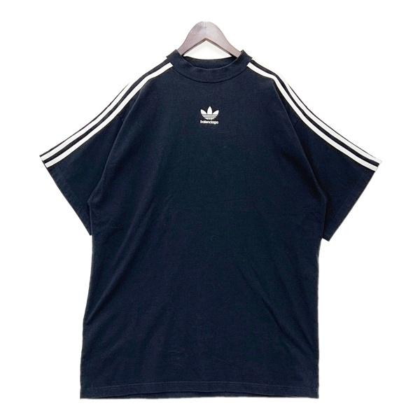 BALENCIAGA adidas バレンシアガ アディダス Tシャツ カットソー 半袖 739101 オーバーサイズ メンズ サイズ2 ブラック トップス DM19056■